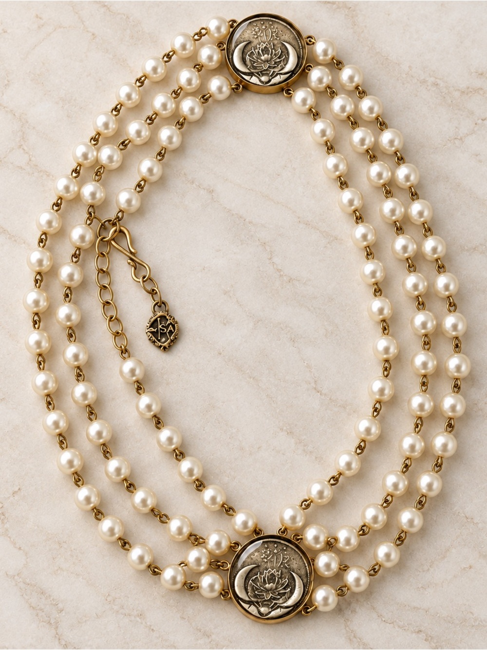 VSA Virgins Saints & Angels RARE & RETIRED Lotus Moon Pearl 4-Strand Necklace
